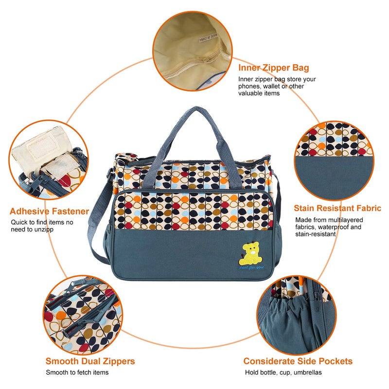Moclever 5PCS Diaper Bag Tote Set for Baby Essentials - Large Baby Bags for Mom, Waterproof Maternity Bags with Bottle Bag, Food Bag & Changing Pad (Gray) - Image 4